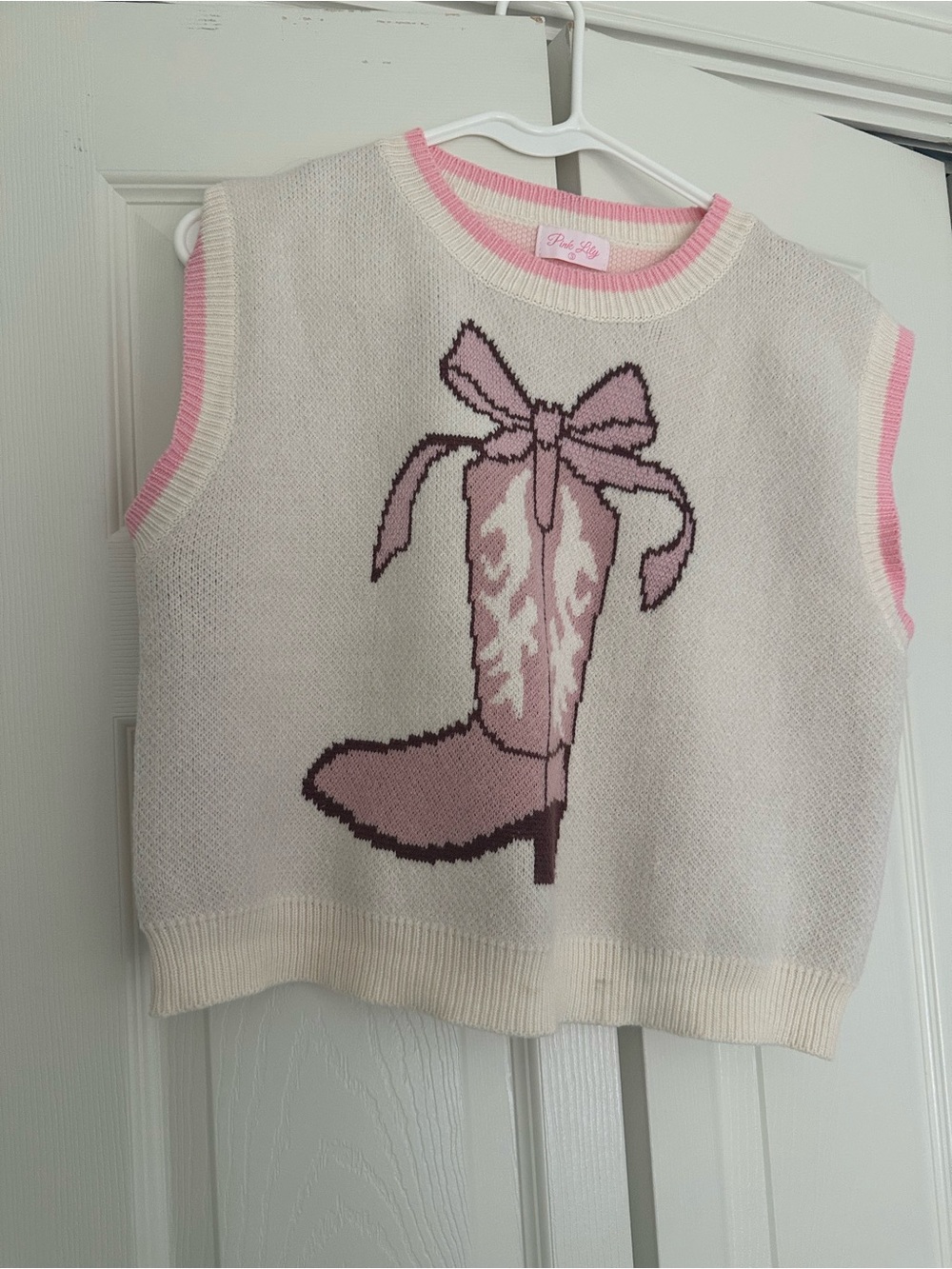 Pink Lily Cream & Pink Western Boot Sweater Vest